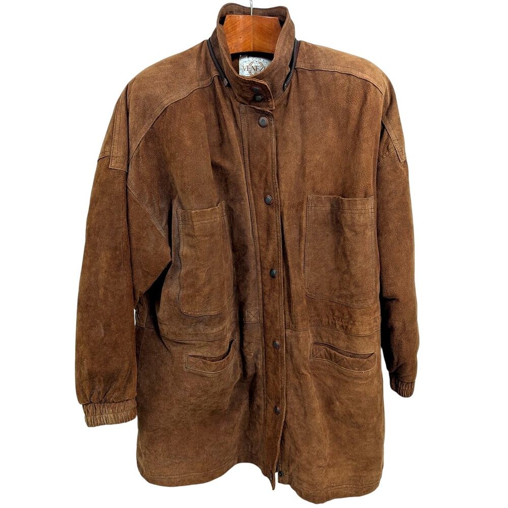 Vintage Venezia Suede Leather Jacket Plus 22/24 Mens XL Boho Grunge Snap Coat